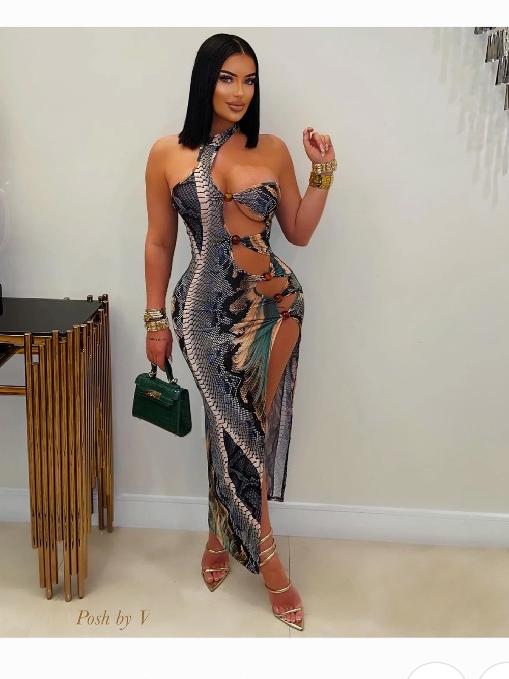 Numa Snake Maxi Dress - Green Multi